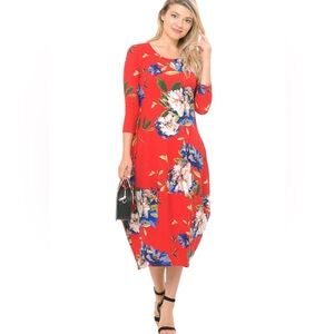Ruby Rocks Red Floral Midi Dress Size 10